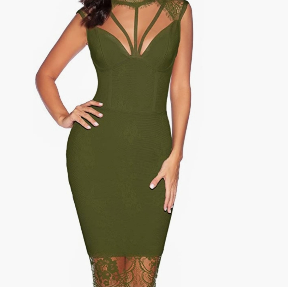 Olive green midi bandage dress